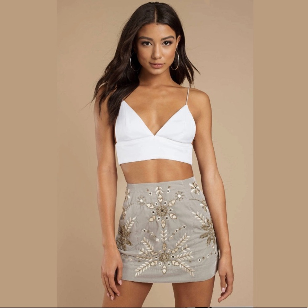 NWT Free People - 4 - Bright Lights Beaded Velvet Mini in Silver